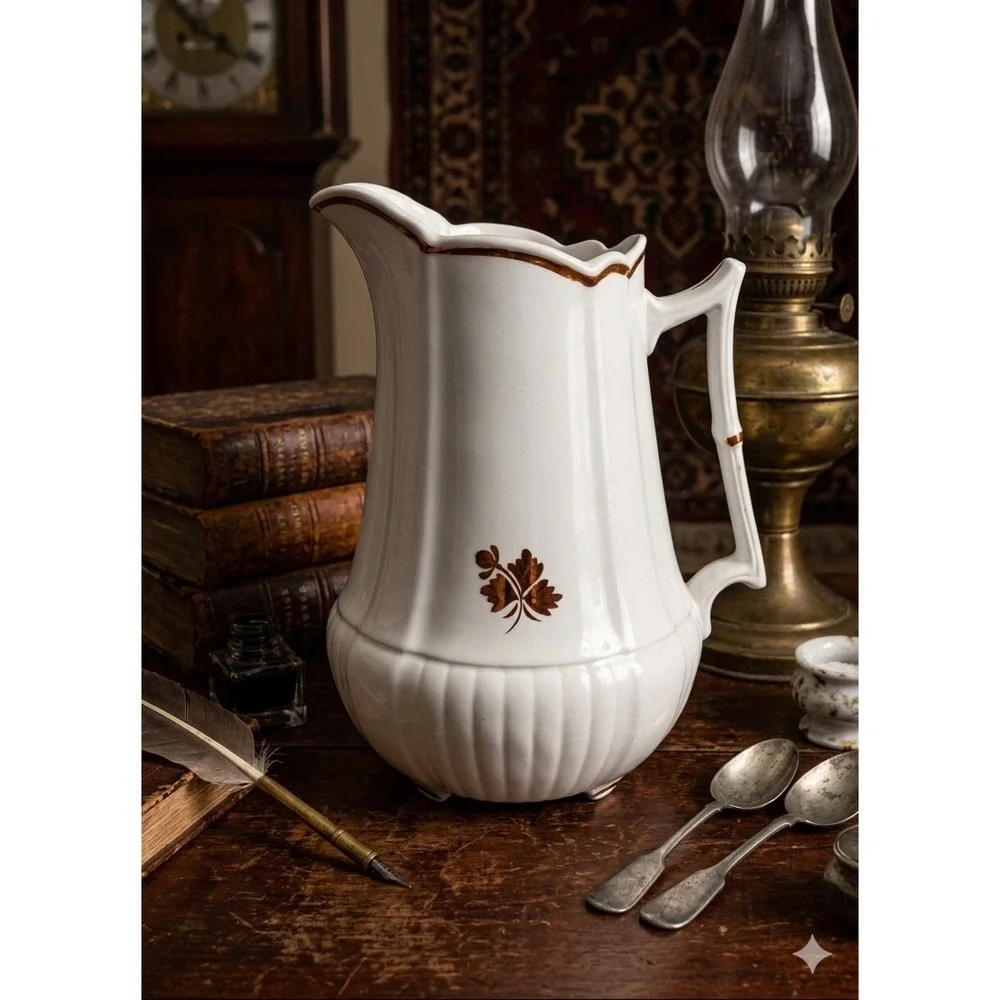 Antique Wedgwood & Co Royal Stone China Pitcher English Copper‎ Lusterware White